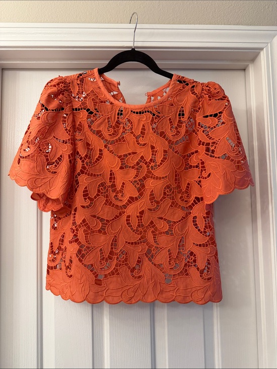 Express Tops - Express Orange Lace Cutout Short Sleeve Blouse